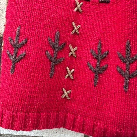Mandal Bay Patchwork Tree Knit Sweater Red Brown Beige Fall Y2K Cottagecore M - Picture 7 of 10
